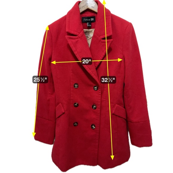 100 Forever 21 | EUC Red Double-Breasted Wool Blend Coat (Size L) - Picture 12 of 12